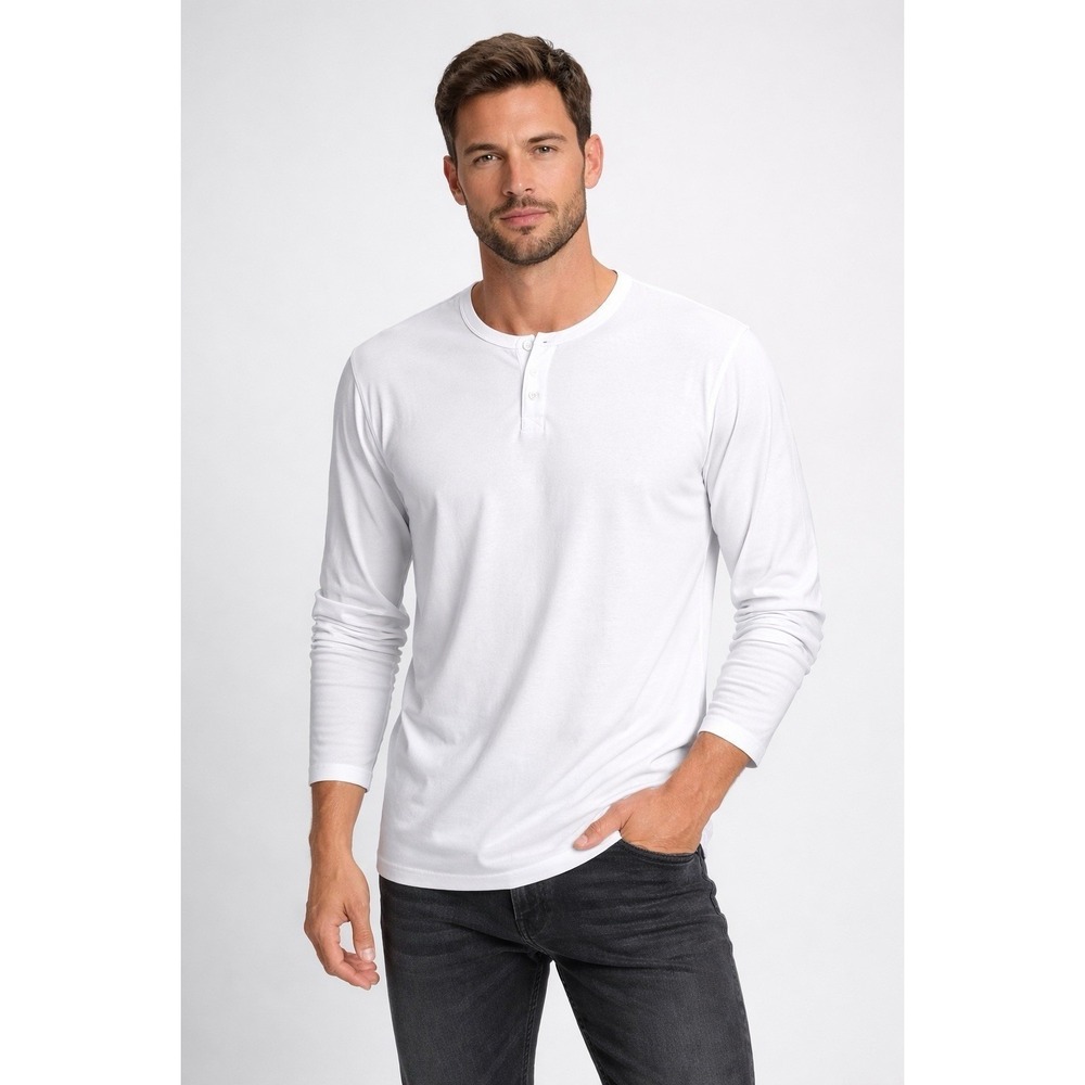 True Classic White Long Sleeve Henley Shirt 2XL NWT Men's Casual Basic Tee
